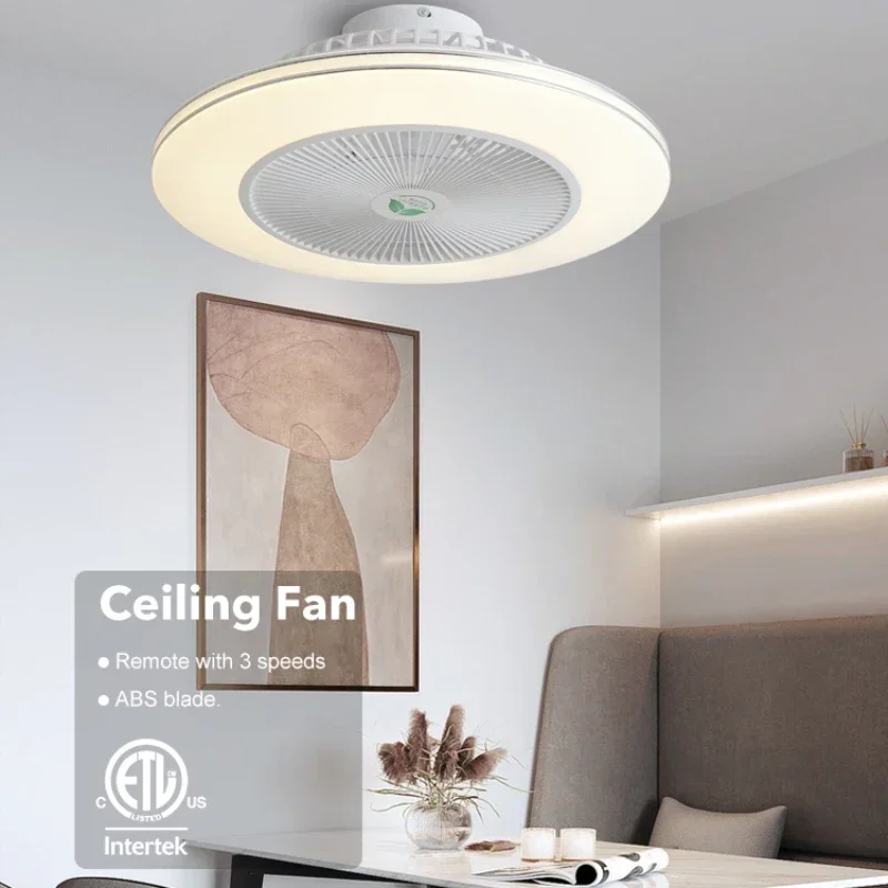 Modern Simple Decorative Living Room Bedroom Remote Control ABS Invisible Blade Led Ceiling Fan with Light