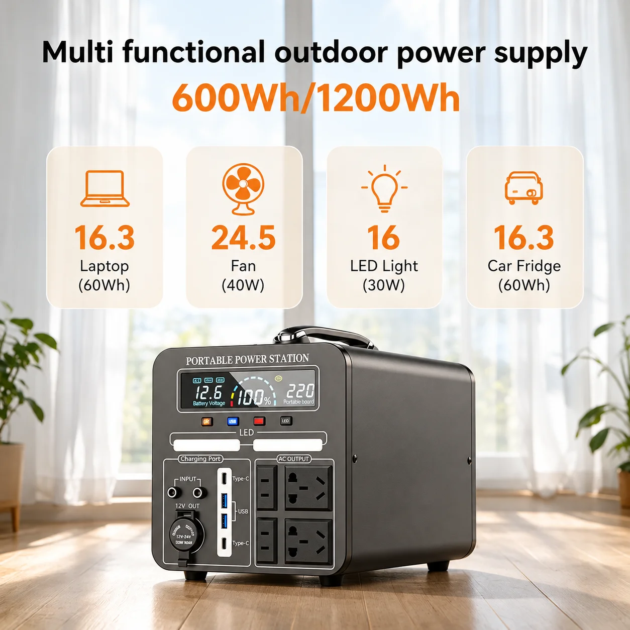 New LiFePO4 battery 600W+600Wh portable power supply 220V energy storage battery solar system for off grid appliances, RV