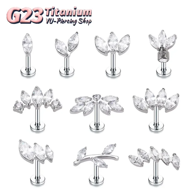 F136 titânio marquise cz brinco traseiro plano 16g 18g rosca interna labret helix cartilagem monroe medusa tragus piercing