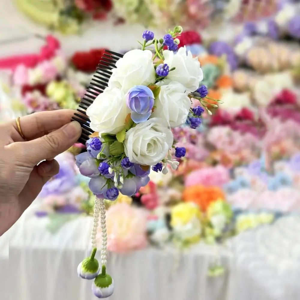 

Sweet Flower Hair Comb Pearl Bohemian Thailand Flower Hairpin Tassel Fixed Combs Wedding Bride Accessories