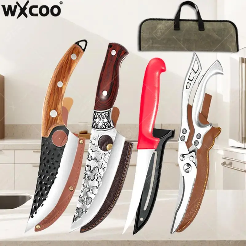 WXCOO Küchenmesser Handgeschmiedetes Edelstahl-Fleischermesser Kochmesser Fleischbeil Chefmesser BBQ-Schere Küchenzubehör