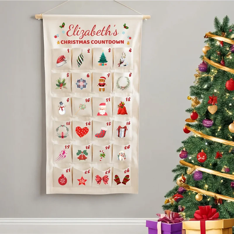 

Personalized Name Christmas Countdown Advent Calendar Xmas Party Home Wall Hanging Decorate Supplies Gift Fill Your Own Pockets