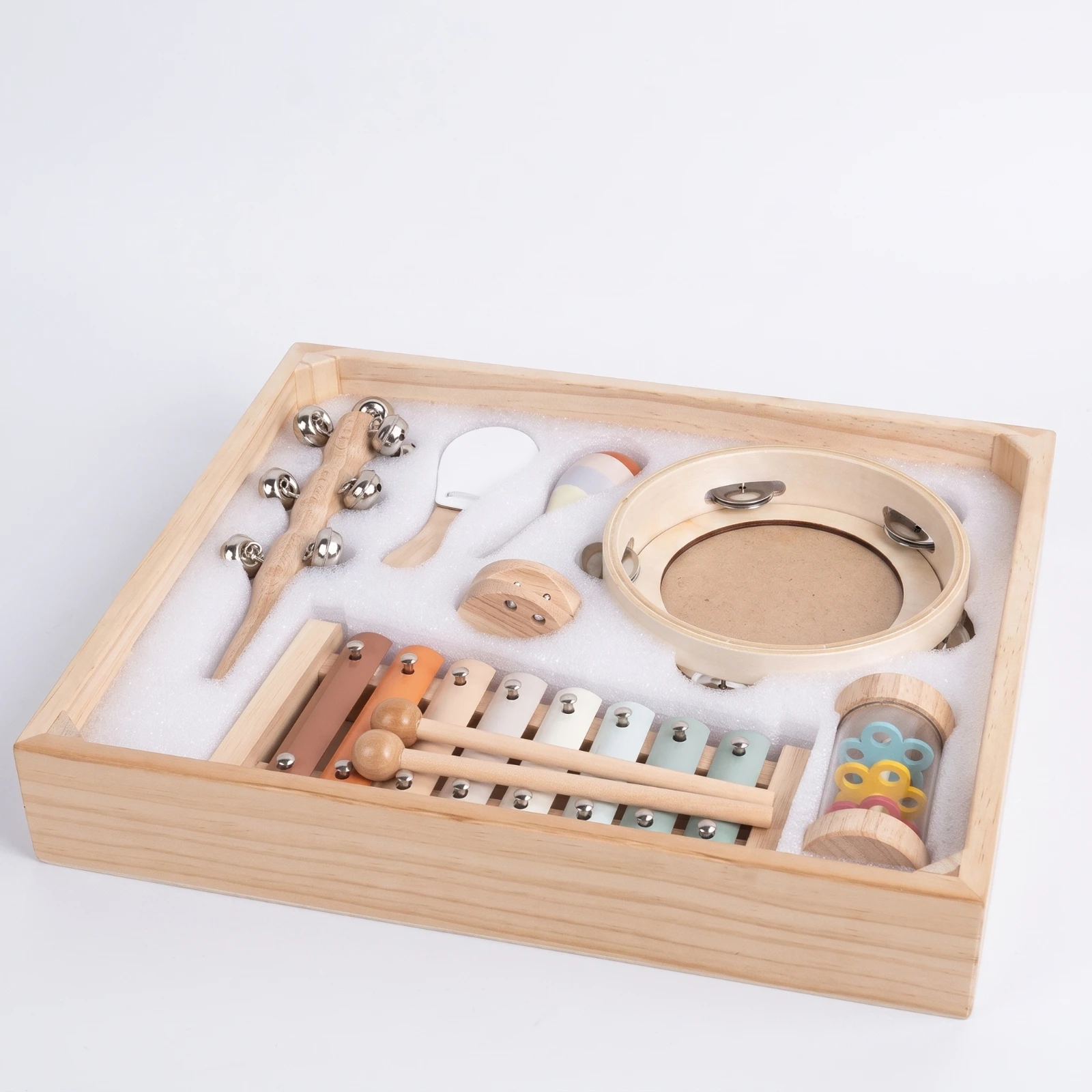 8 Pieces Wooden Music Set with Storage Box Safe Wooden Musical Instruments Percussion Set Child-Centered Toy Early Learning