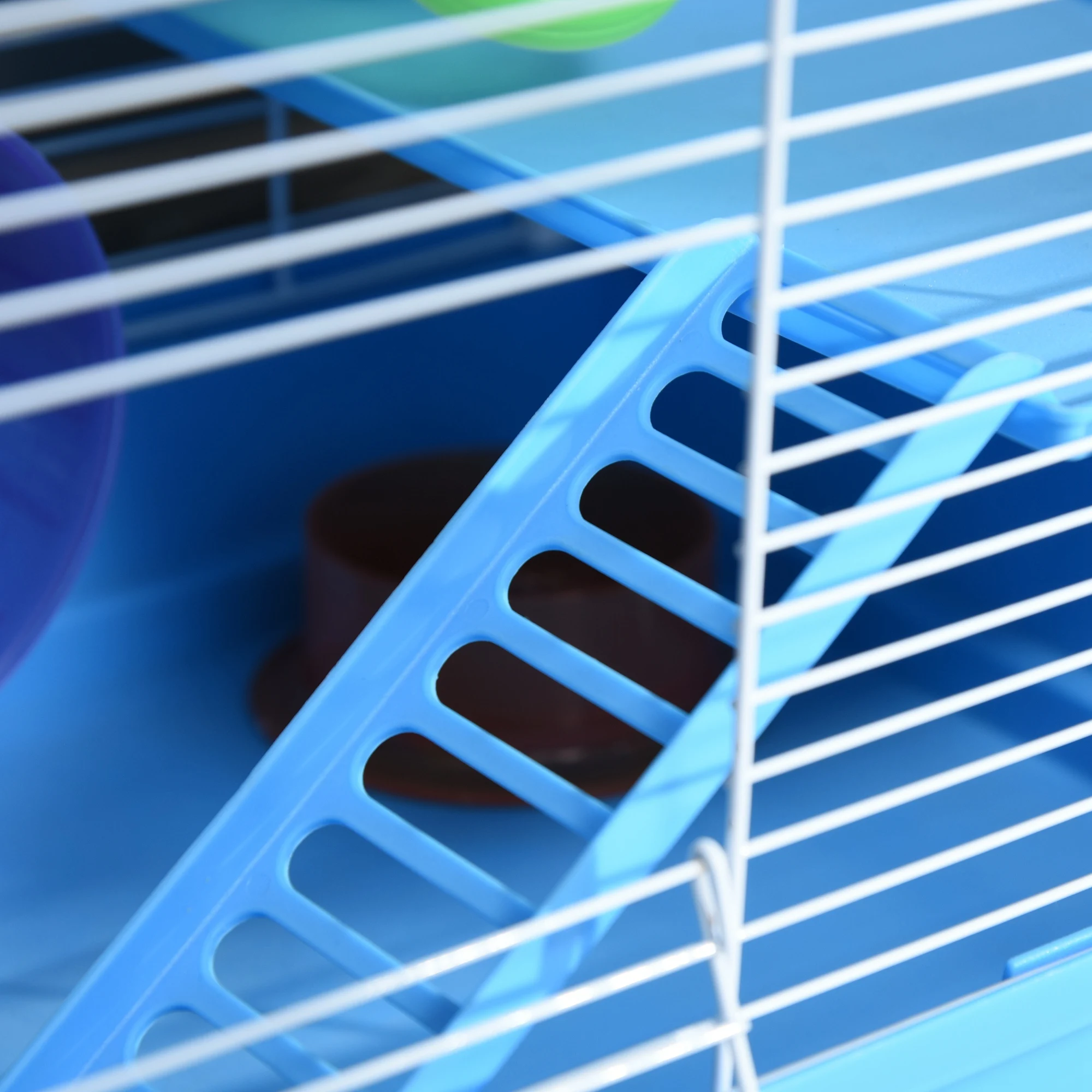 Pawhut 2 Tier Hamster Cage, Gerbil Cage with Exercise Wheels, Tunnel, Tube, Water Bottle, Dishes, Ladder, for Dwarf, Blue