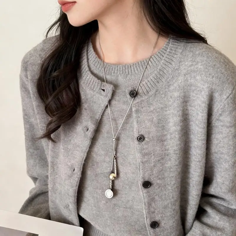 Fashion Silver Earphones Water Droplet Pendant Necklace INS Style Minimalist Long Pull-out Sweater Chain Jewelry Accessories