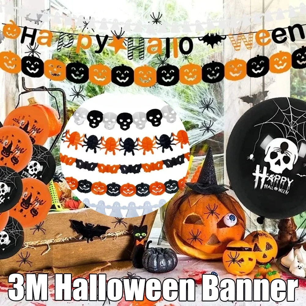 Halloween-Waben-Kürbis-Luftschlangen, 3 m, Spinnenbanner, Party-Dekoration für Bars und Ghost Festival-Feiern