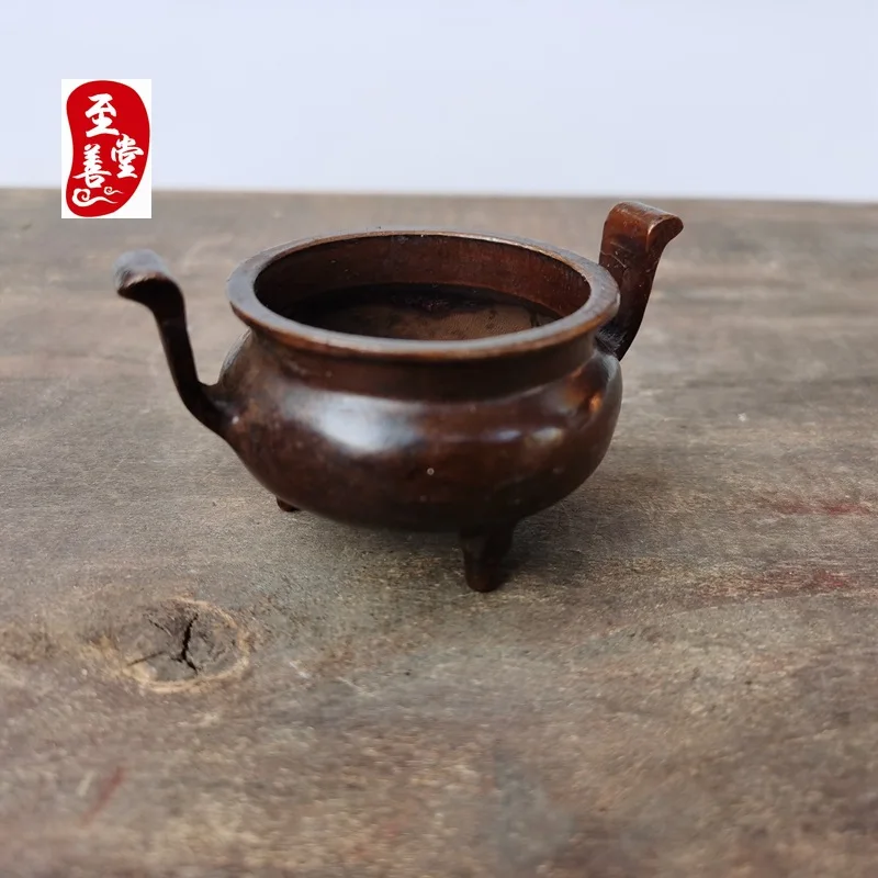 Antique Collection: Old Patina Alloy Copper Living Room Decorative Ornament Xuan De Official Hat Incense Burner7.5x4.8x4CM