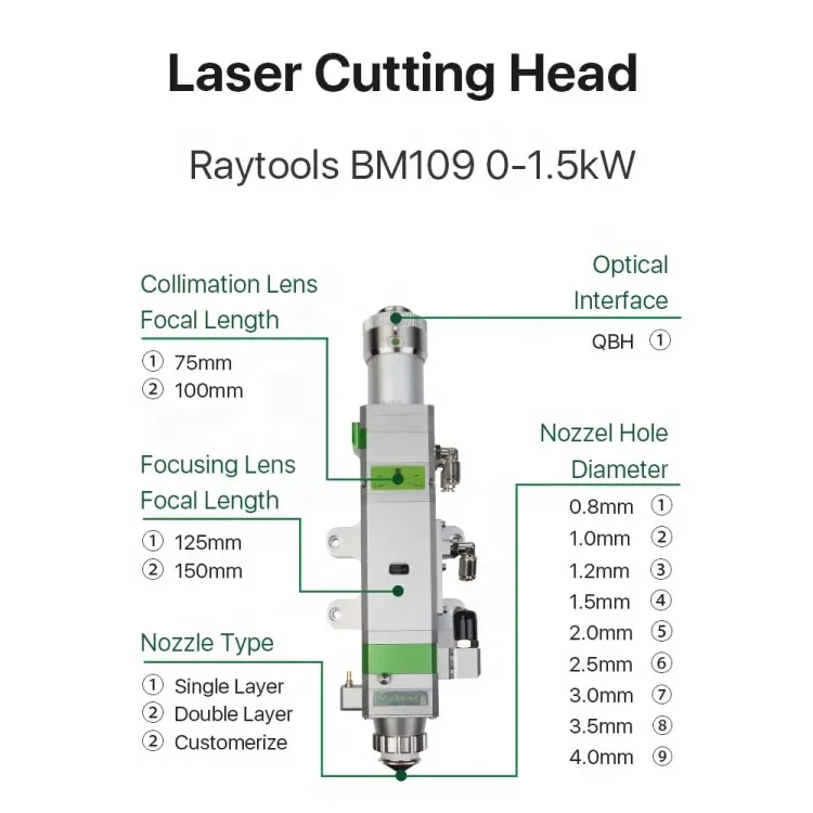

Fortune Laser Raytools BM109 BM110 Fiber Laser Cutting Head 0-1.5kW Auto Focusing For Carbon Steel Cutting Laser Equipment Parts
