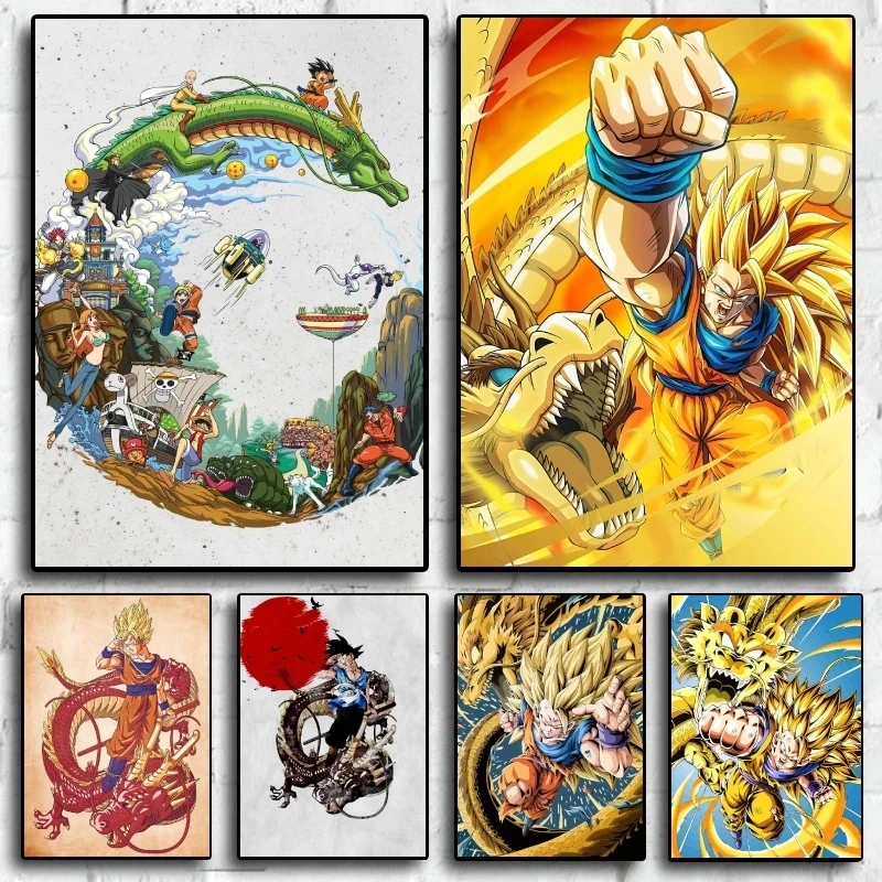 Monkey King Super Saiyan Anime Dragon Ball Mural Cartoon Home Decor Living Room Poster Painting Children\'s Festival Aesthetics