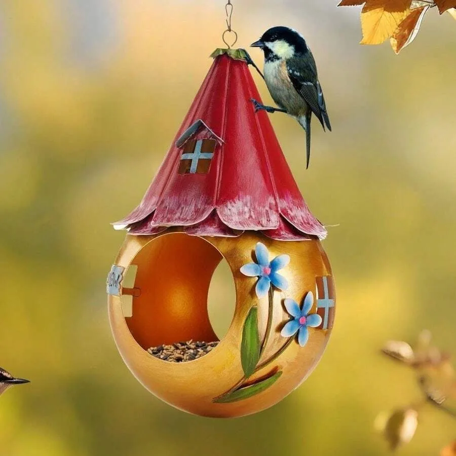

Bird Feeder - Light Up Hanging Bird Feeders - Cute Fairy Design Rustproof Metal - Outside Unusual Metal Art With LED Light - Bo