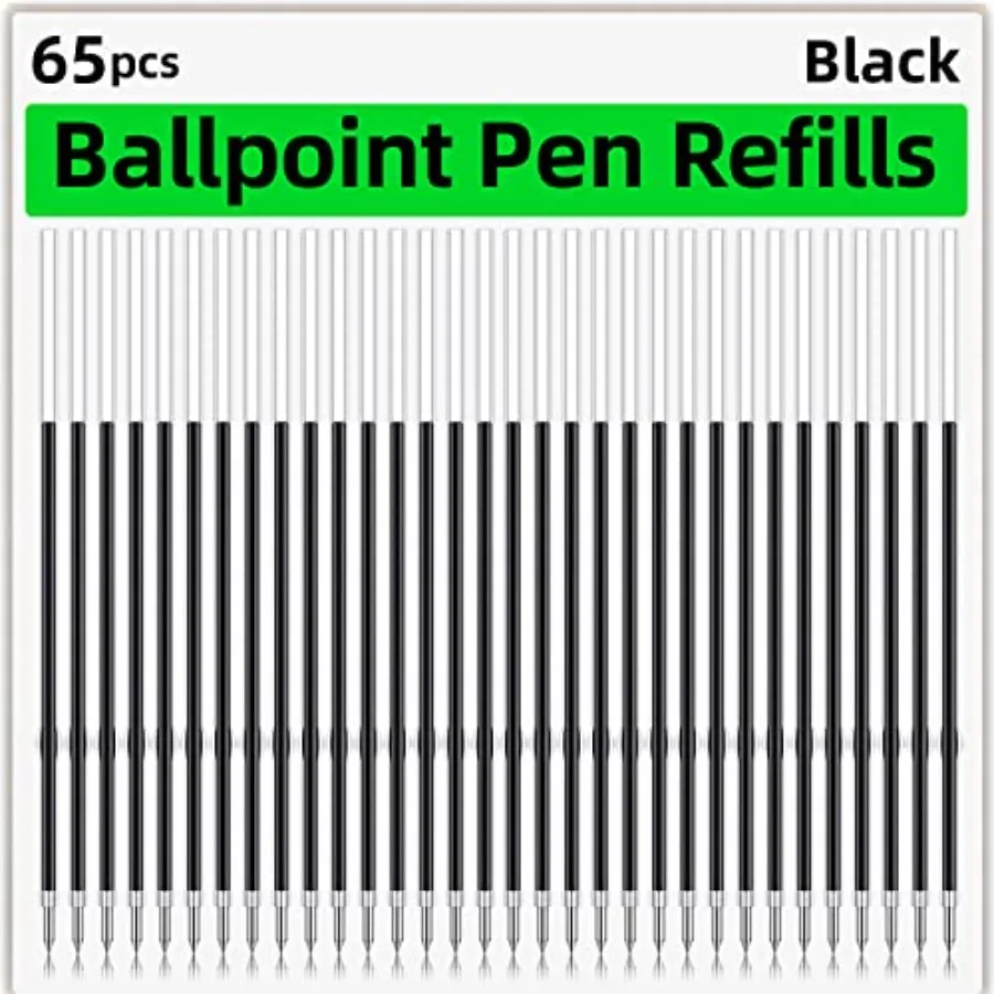

65 Pieces Retractable Ballpoint Pen Refills Replacement Ballpoint Pen Refills Ink Pen Refills Black for Journal Writing, Office
