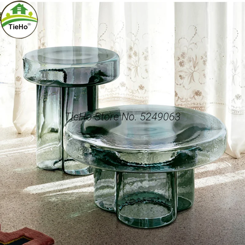 TieHo Creative Glass Coffee Tables Living Room Furniture Modern Design Sofa Side Table Round Tea Table