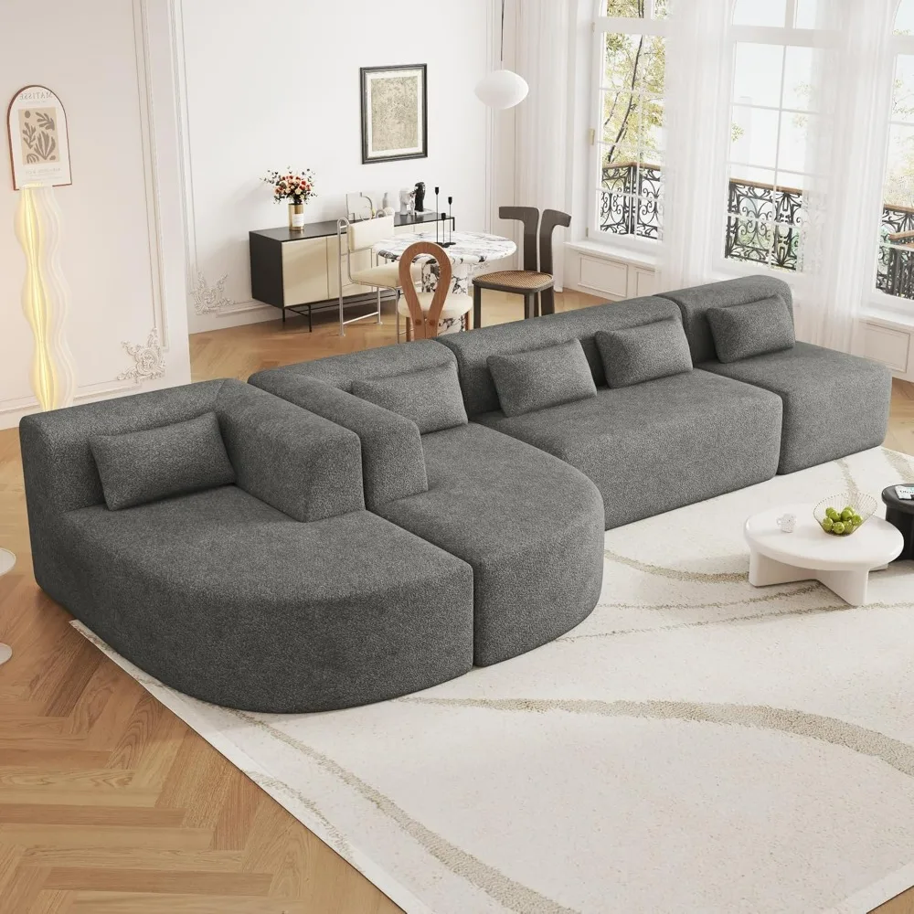 Sofá seccional modular, 4 sofás combinados gratis, sofá tapizado moderno de tela Boucle con 2 chaise lounge y 5 almohadas