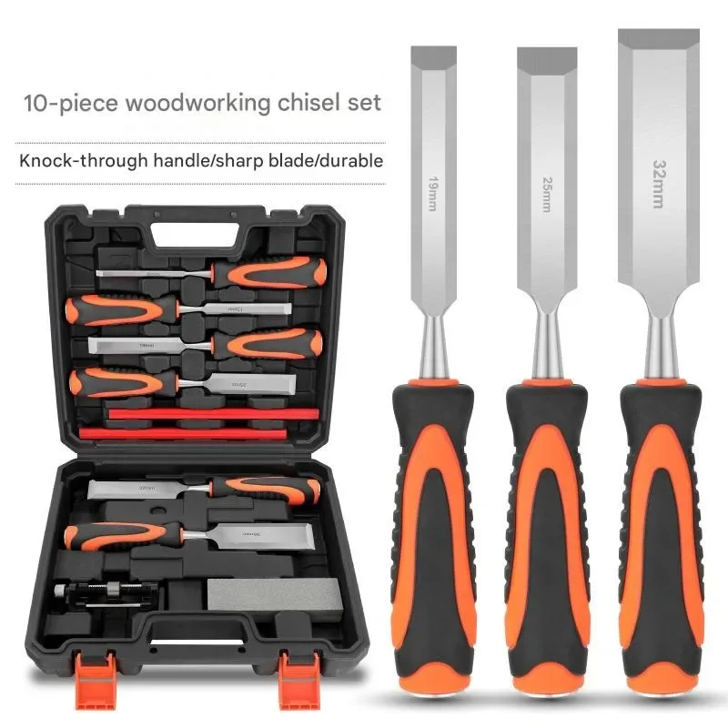 10Pcs Wood Chisel Sets 6Pcs Premium Wood Chisels with Honing Guide, Sharpening Stone & Carpenter Pencils Wood Carving Tools Kit