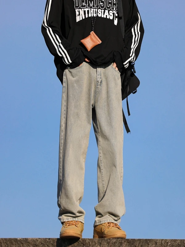 

American High Street Vintage Blue Jeans Men's Loose Straight Leg Wide Leg Casual Pants for Teenagers Spring Autumn Trendy Brand