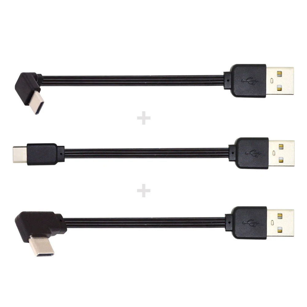 Cablecc 3pcs/lot 13cm USB 2.0 Type-A Male to USB-C Type-C Male Angled Data Flat Slim FPC Cable for FPV & Disk & Phone