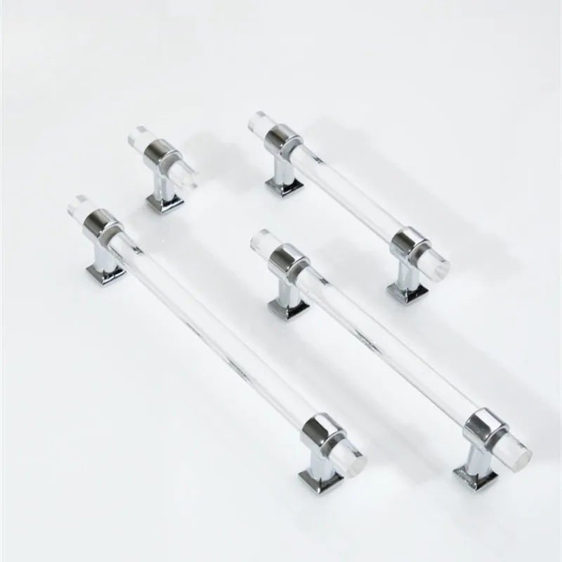 KK&FING Acrylic Long Cabinet Door Handles T Bar Transparent Handle Wardrobe Cupboard Door Pulls Drawer Knobs Furniture Hardware