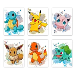 Anime Pokemon Canvas Painting Bulbasaur Charmander Squirtle Poster and Print Watercolor Wall Art Picture Home Decor Kids Gifts