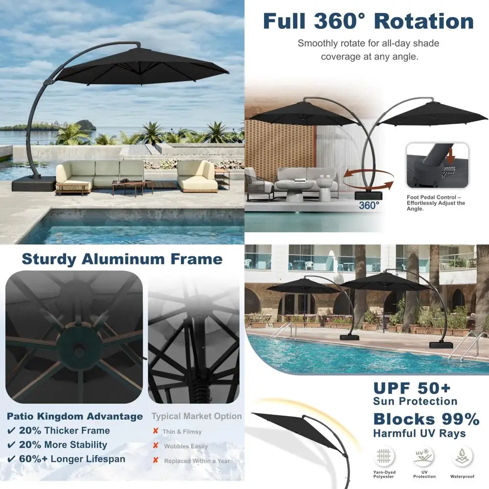 Large Outdoor Aluminum Offset Umbrella with 360° Rotation, UV-Resistant Canopy for Patio and Garden