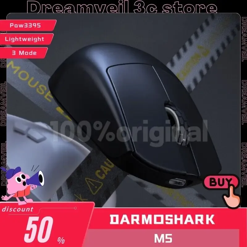 

Беспроводная Bluetooth-мышь Darmoshark M5, игровая мышь Iiimode Nordic52840 с поддержкой 8k, легкая геймерская мышь Paw3395 38g, подарок