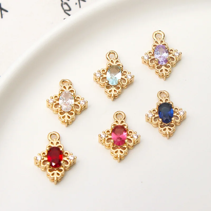 1pcs Color-preserving Copper Micro-inlaid Zircon Hollow Pattern Rhinestones Pendant Antique Earring Material Handmade Charms