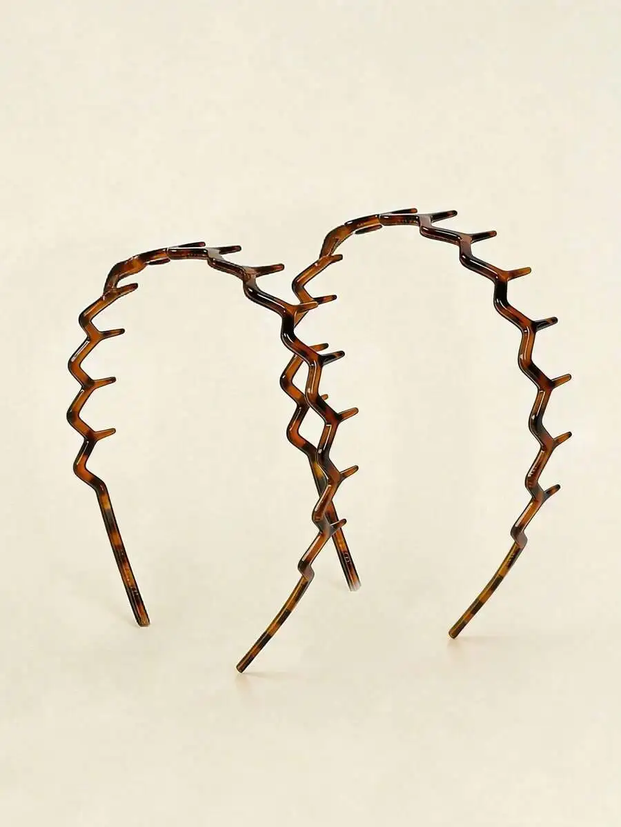 

2pcs Tortoiseshell Wavy Serrated Non-Slip Headbands For Women Fashion Hair Styling Accessories