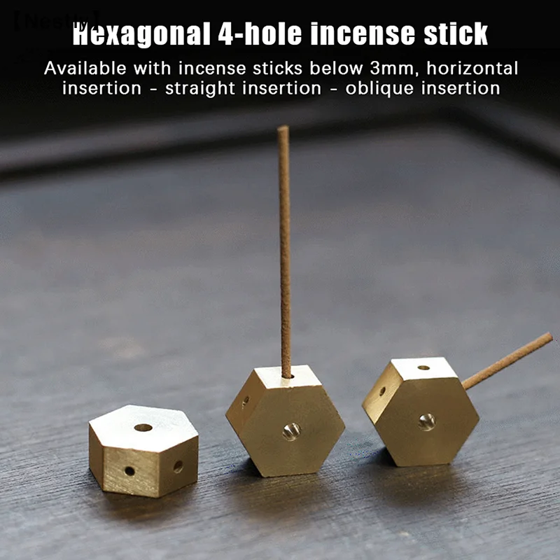 Hexagonal Solid Brass Four Hole Fragrant Stick Holder Incense Holder Household Indoor Line Incense Burner Home Decor Craft〔Nest〕