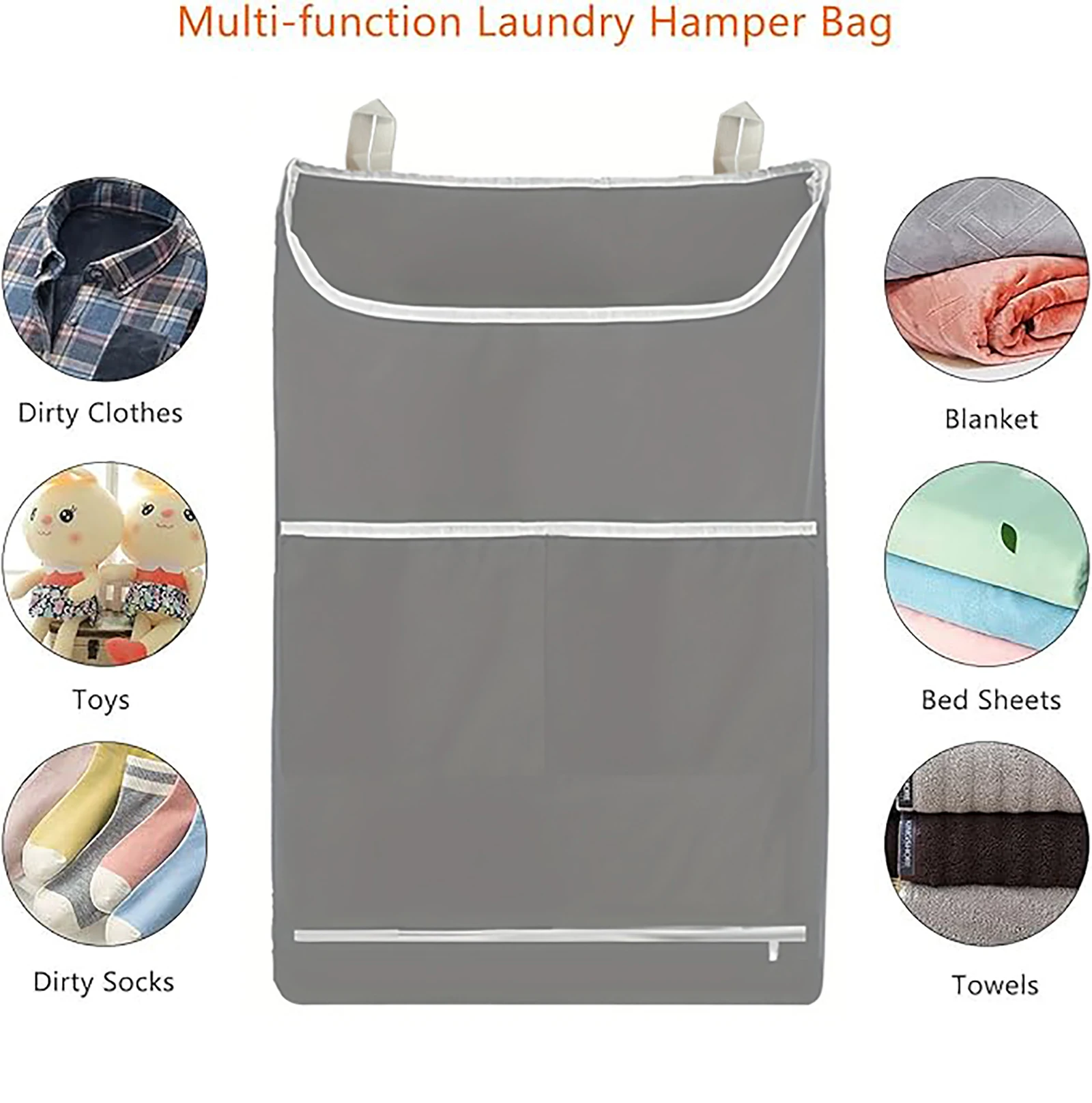 Door Hanging Laundry Hamper Bag, Hanging Laundry Basket With Large Opening And 2 Types Of Hooks For Whole Family Dirty Clothes