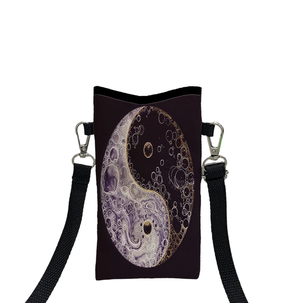 

Painting Yin-Yang Symbol on Purple Background Phone with Lanyard, Exquisite Pattern Print Crossbody Bag Shoulder Bag Mobile 2.11