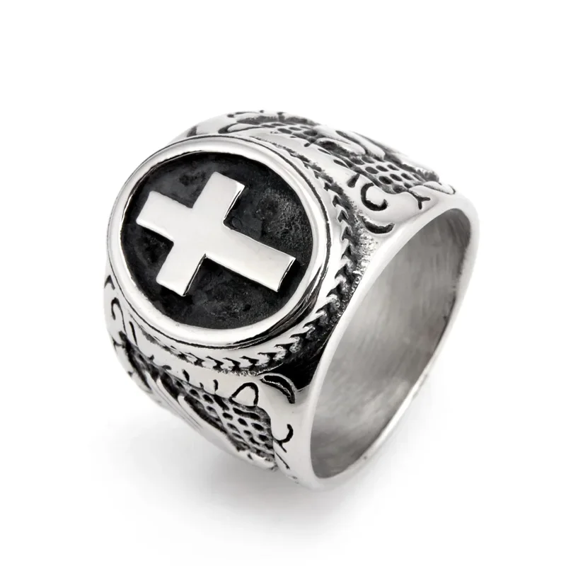 Trendy Vintage Stainless Steel Cross Punk Domineering Men's for Rings Size 7-15