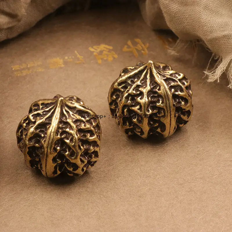 Solid Pure Brass Walnut Hand Handle Piece Wenwan Tea Pet Ornament Pure Copper Hand Play