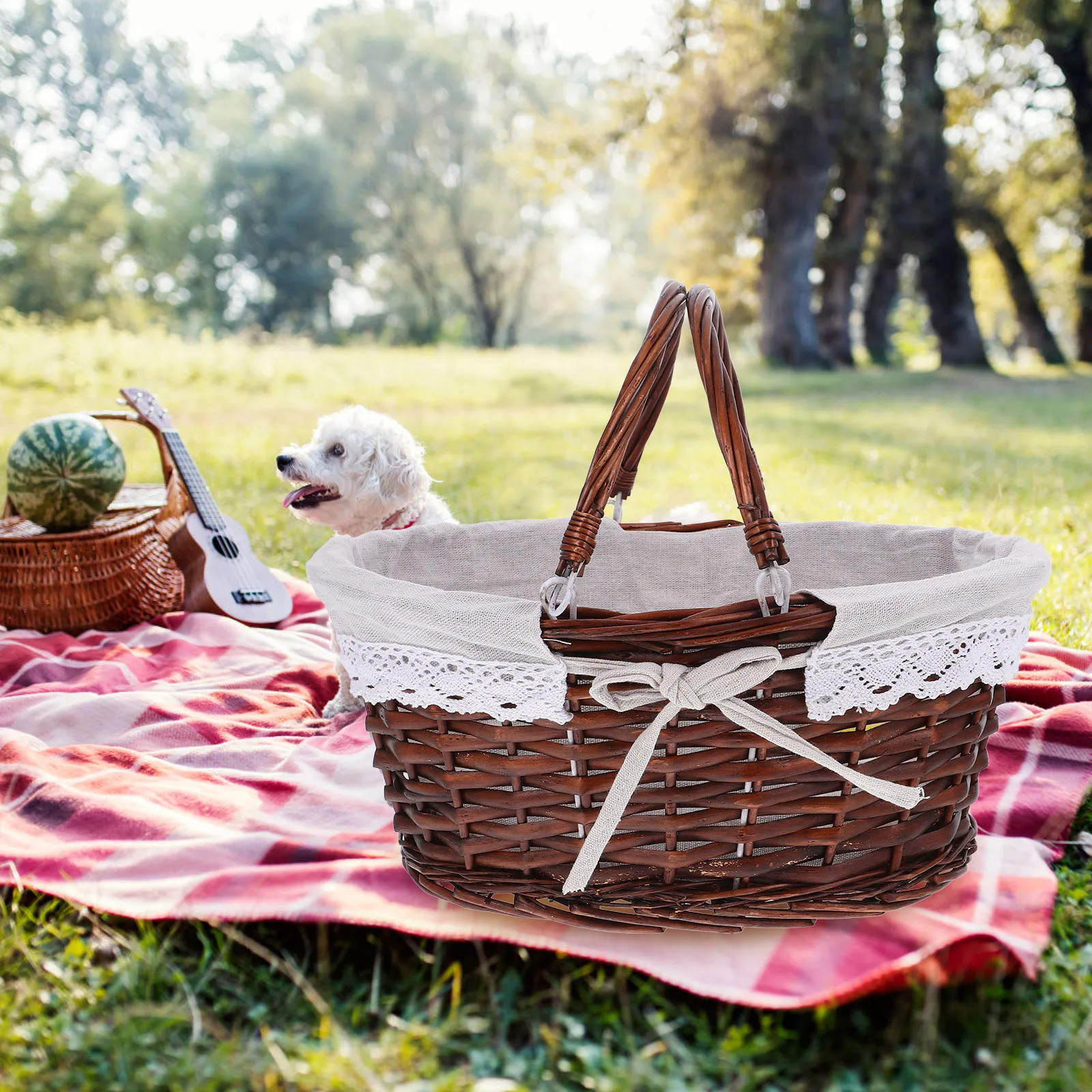 

Wicker Fabric Storage Basket With Handle Sturdy Durable For Picnic Outdoor Party Rustic Vintage Style Woven Fruit Basket