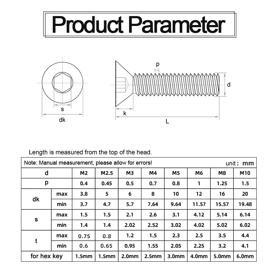 JUIDINTO 2-50pcs Flat Head Hexagon Socket Screw M2 M2.5 M3 M4 M5 M6 M8 M10 Stainless Steel Hex Allen Screw DIN7991