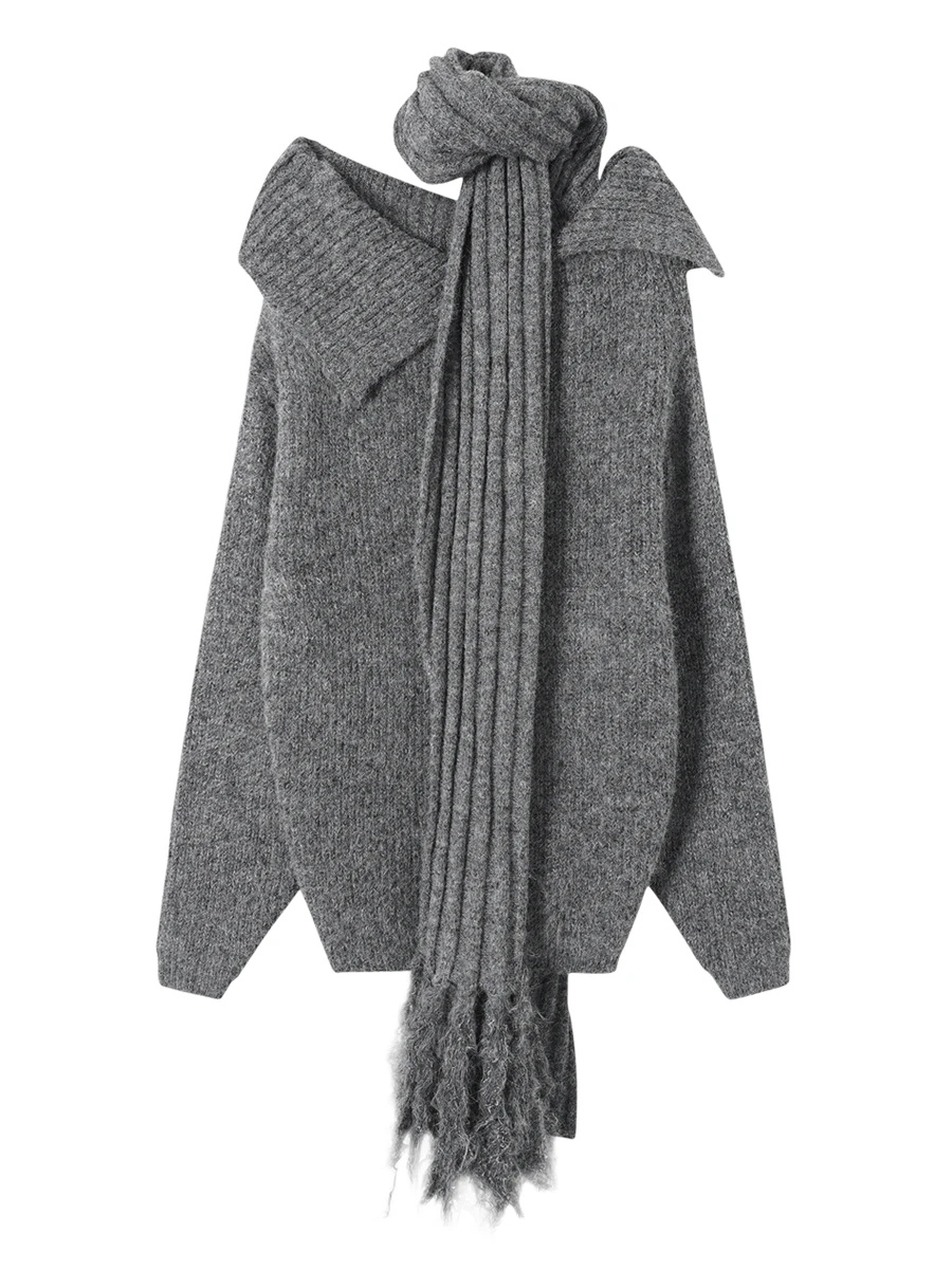 

IAMCPLUS 2025AW Women's Casual Loose Fit Sweater And Scarf Two-Piece Set Thiened Online Exclusive Winter Collection