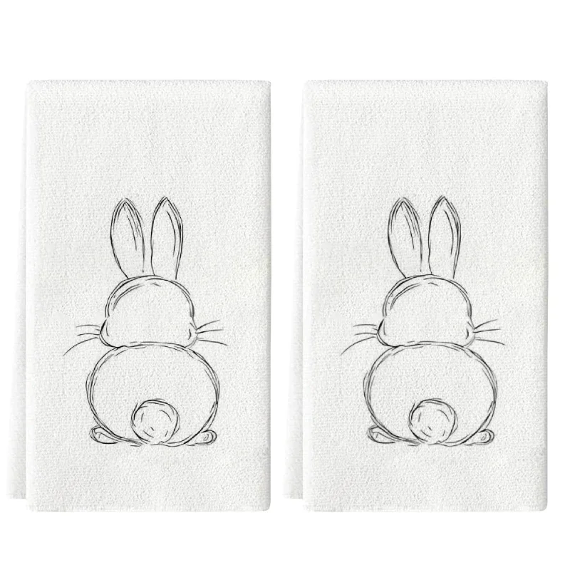 2Pcs Line Rabbit Kitchen Towels 40Cm*60Cm Towel Set Super Absorbent Soft Cleaning Cloth Cooking and Baking Tea Towel Hand Towel