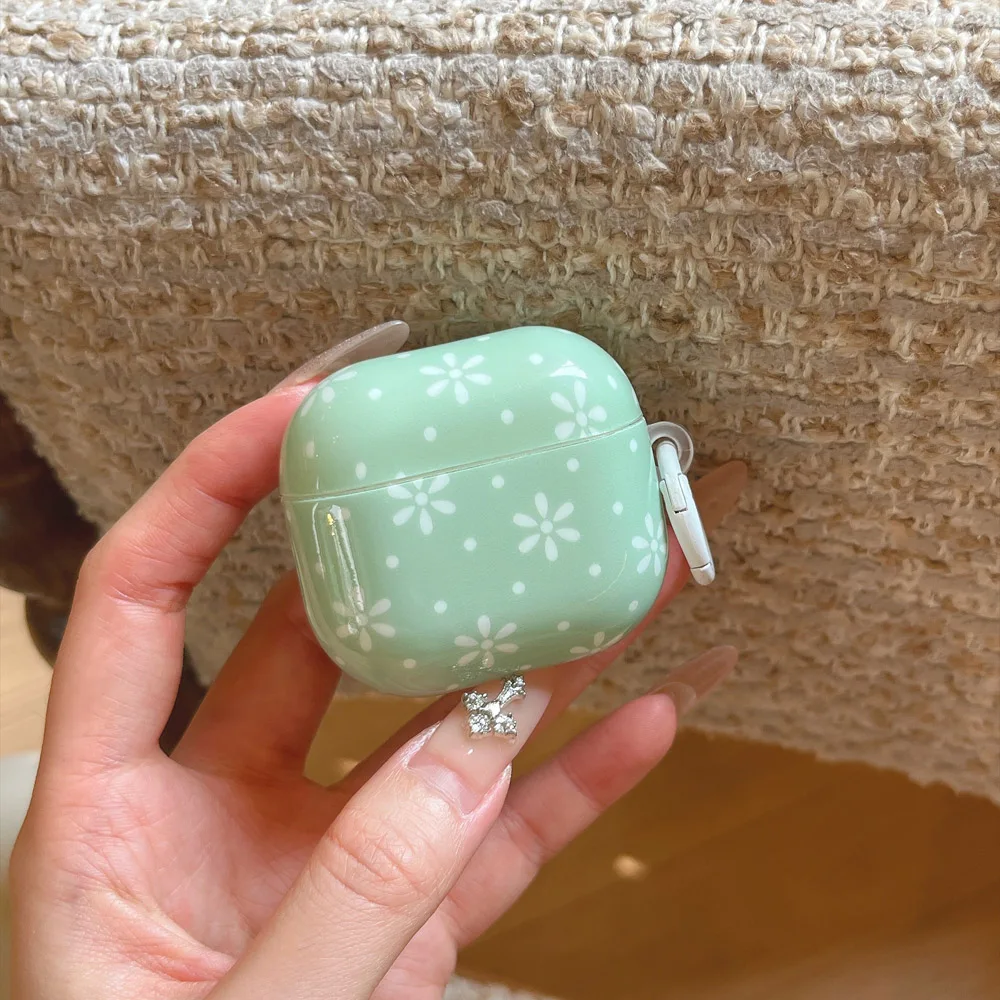 Mint Green Little Flower Earphone Case for AirPods 5 Pro3 Pro2 1 2 3 4 Pro 4ANC Soft Protective Cover Funda sleeve with Keychain