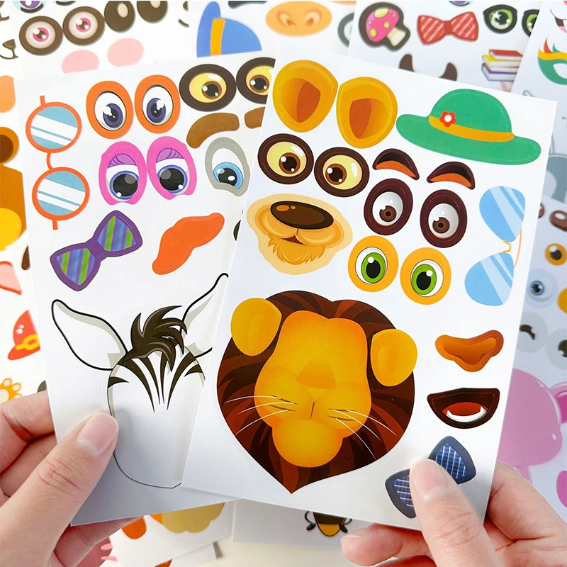Make an Animal Face DIY Sticker Mixed Cartoon Animals Mermaid Face Jigsaw Puzzle Stickers Cartoon Pet Artclass Supplies Gift ZYF image 3