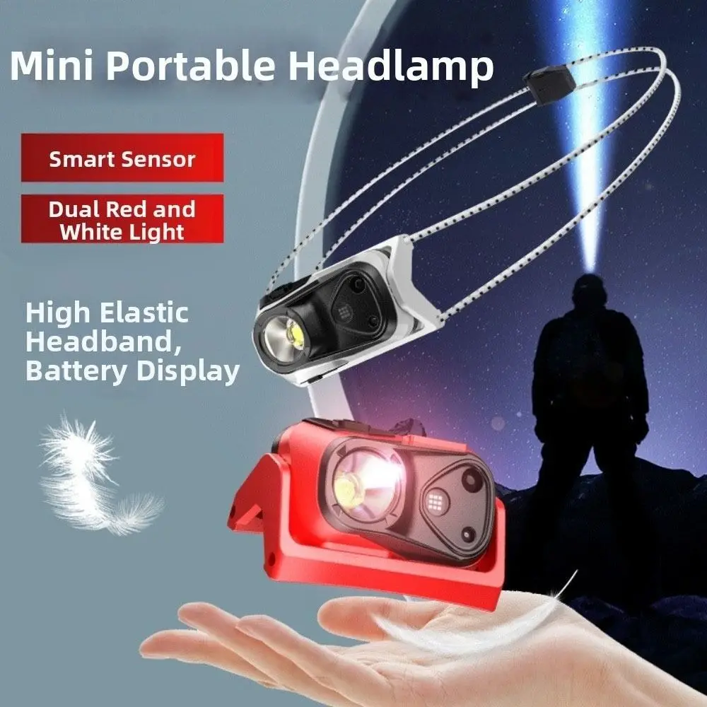 휴대용 센서 LED 헤드라이트 USB 충전식 4가지 모드 미니 손전등 초경량 고휘도 헤드 토치 라이트