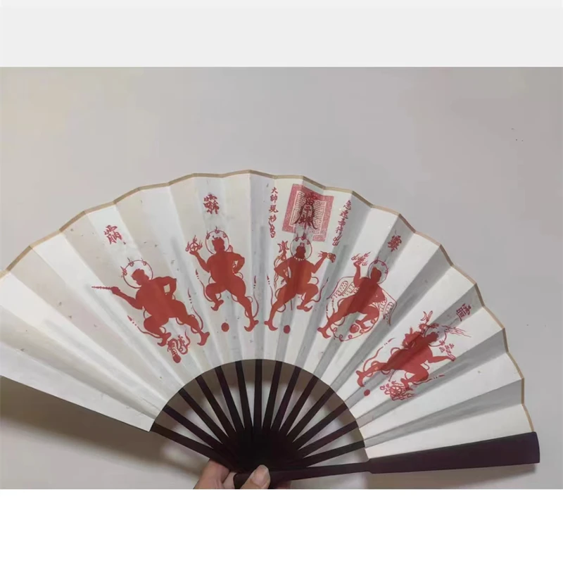 True line diagram, hand drawn, traditional handmade folding fan, five thunder and five path fan, auspicious