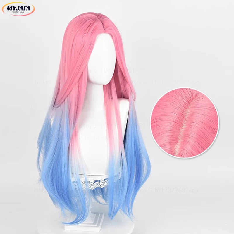 High Quality Anime Mizi Cosplay Wig 76cm Long Pink Blue Dyed Gradient Heat Resistant Synthetic Hair Simulated Scalp Party Wigs