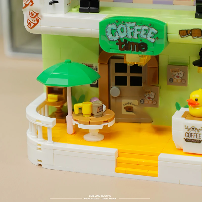 Mini City Street View Coffee House Building Blocks Creative Architectural Model Character Toy Set Friends Children Birthday Gift