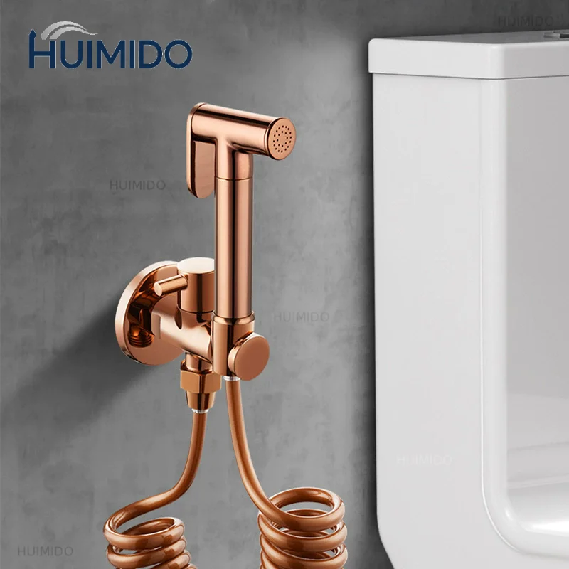 Toilet Brass Rose Gold Plated Hand Held Bidet Spray Shower Head Douche Kit Shatta Brass Valve Bathroom Bidet sprayer Tap Set