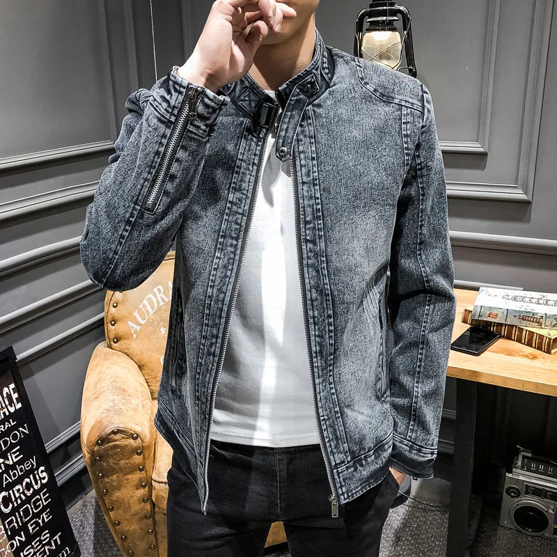 2026 Europe and America Fashion Men's Stand Collar Long Sleeve Zipper Casual Trendy Loose Simple Basic Denim Jackets Male Coats