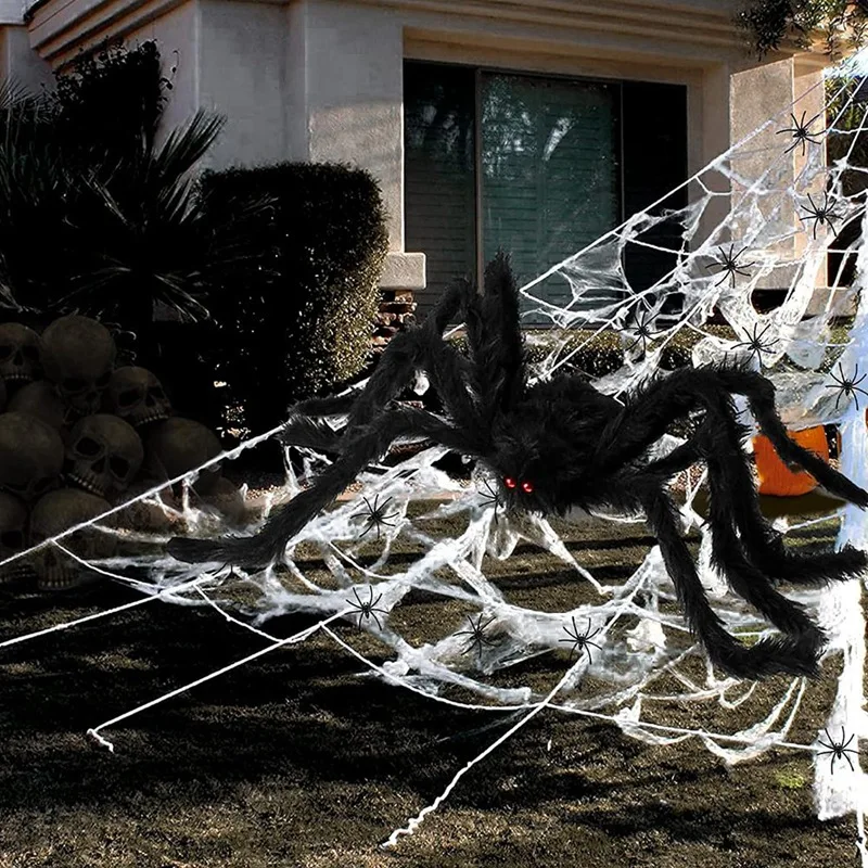Halloween Spider Web Decor Set 275Inch Triangular Huge Spiders Web +78Inch Giant Fake Spider Yard & Garden Scary Decor-ANKL
