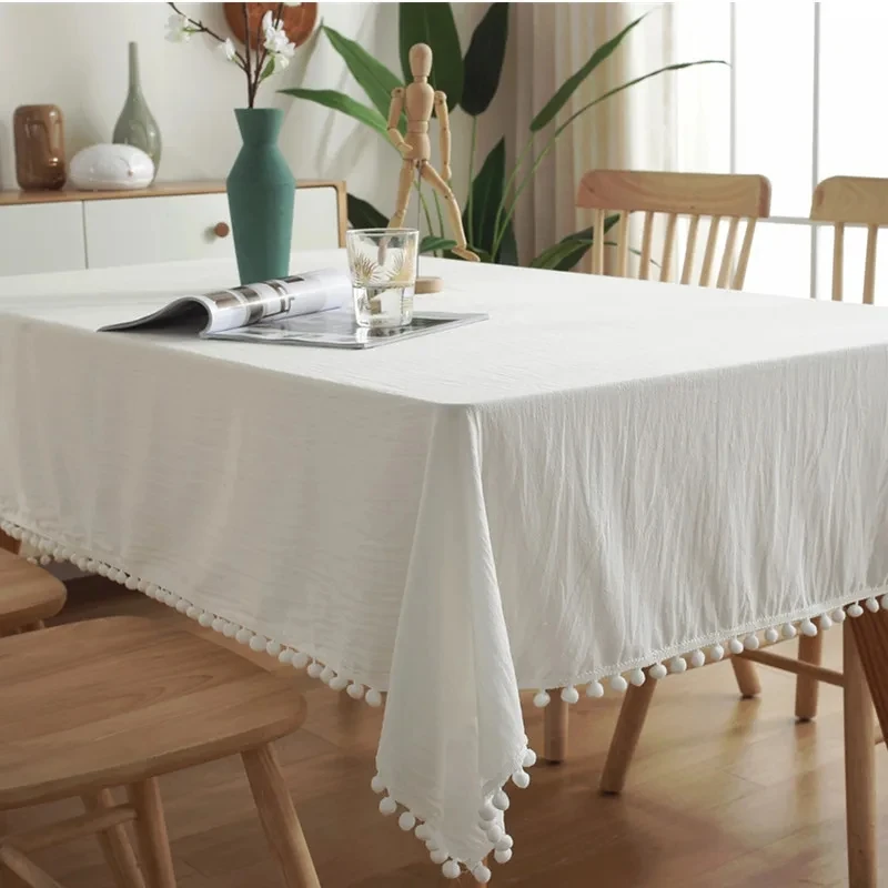 

Rectangular cotton tablecloth, new tassel sewn washable wedding tablecloth, luxurious table cover for banquet decoration