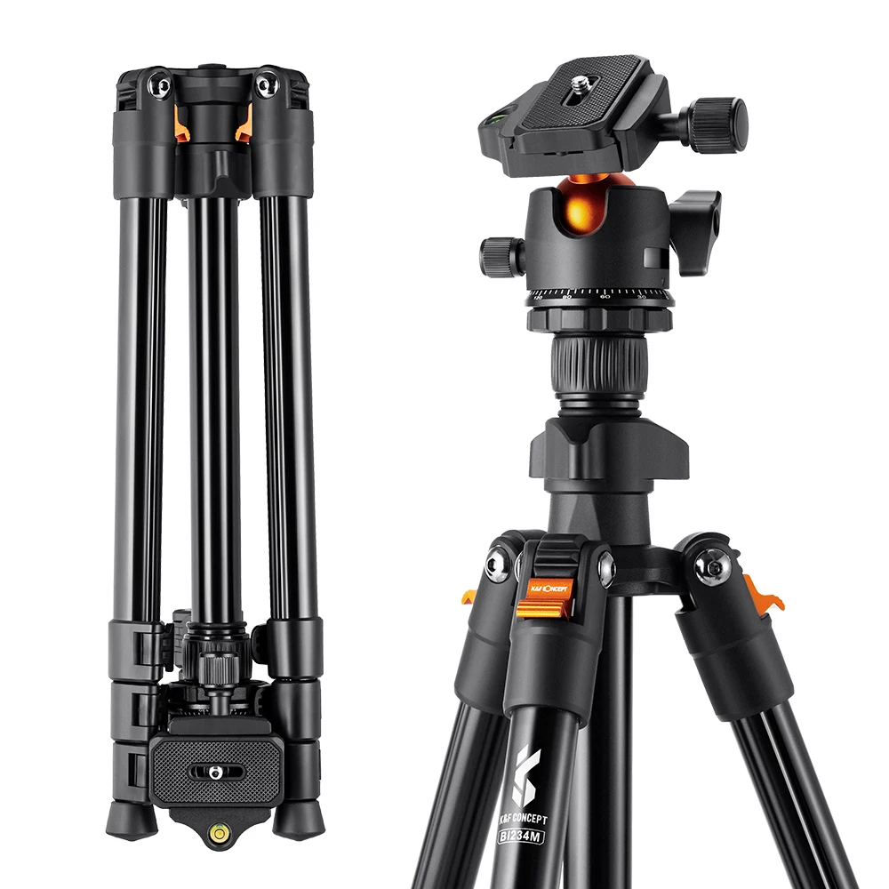 K&F CONCEPT Draagbare camera-reisstatief Flexibel vlog-statief met 360 graden kogelkop Quick Release voor Canon Nikon Sony DSLR
