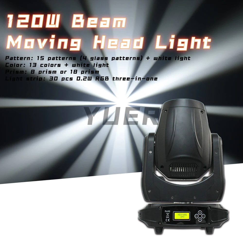 YUER 120W Beam Spot Moving Head Light RGB LED With 18 Prisms For DJ Bar Disco Party Club DMX Christmas Lighting Stage Effect