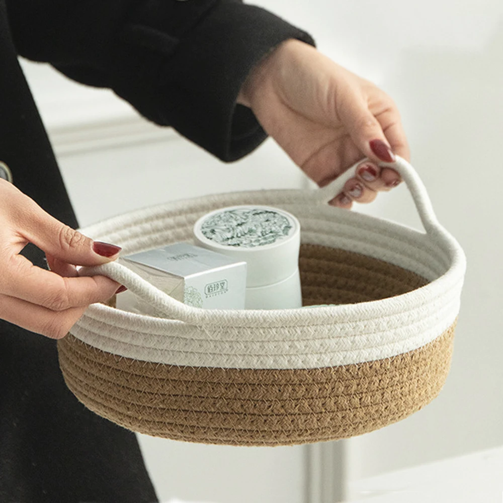 الشمال سطح المكتب سلات التخزين مجوهرات أشتات مفتاح مستحضرات التجميل تنظيم صناديق القط اللعب المنسوجة القطن حبل صندوق تخزين مع مقابض