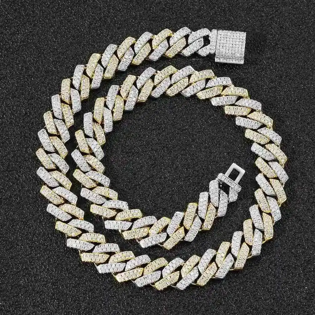 

Hiphop Cubic Zircon Necklace Miami Cuban Chain Mens Brass 14K Real Gold Plated Iced Out CZ Diamond Chain Necklace