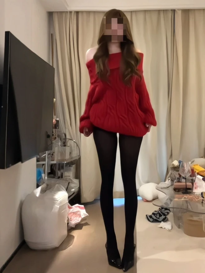 

Retro Gentle Red One-oulder Sweater Beautiful Top for Women Winter Faionable Warm Knitted Loose Cotton Long Sve